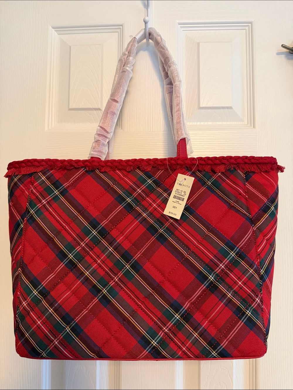 Talbots Red Plaid Quilted Tote